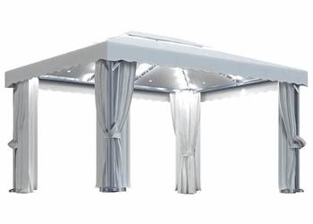 vidaXL Altana z zasłonami i sznurem lampek LED, 4x3 m, kremowa(SKU:3070353)