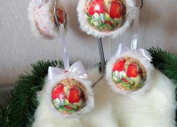 Zestaw 6 sztuk bombek dwustronnych wykonane metodą decoupage 8 cm średnicy
