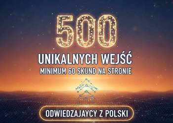 500 unikalnych odwiedzin strony lub wideo. Czas wizyty 60 sekund.