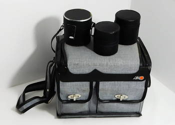 Torba fotograficzna + trzy obiektywy