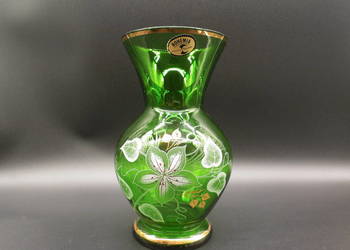 Szklany wazon z Czech (Bohemia), wykonany z zielonego szkła kryształowego