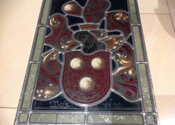 Stary Witraż Szklany do Zawieszenia Sygnowany Szkło Cyna? Ołów?