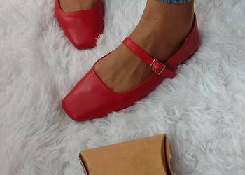 (38) ASOS Design/ Czerwone baleriny z zapięciem z Londynu, NOWE