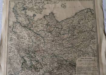 Stara mapa ziem Polskich 1870 Oryginalny Miedzioryt Atlas Stielera Pomorze
