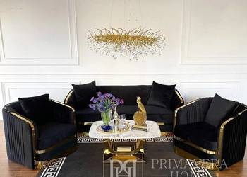 Sofa glamour czarna, złota do salonu, klasyczna