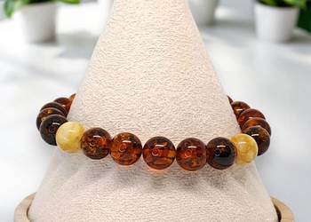 Bransoletka z bursztynu, BURSZTYN bałtycki kulka koniak, mleko #839