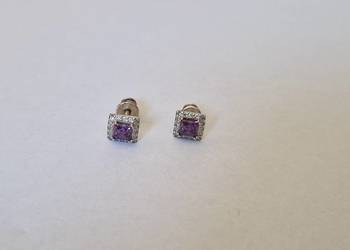 kolczyki wkrętki cyrkonie srebro 925 fioletowe fiolet ametyst