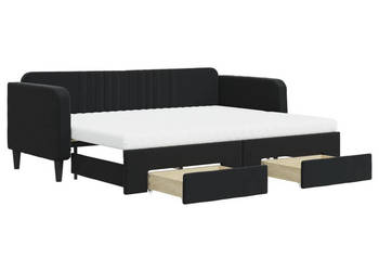 Sofa rozsuwana z szufladami czarna aksamit 80x200 cm WM-3197132