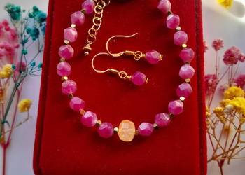 Bransoletka z kamienia naturalnego różowy Turmalin, cytryn, hemaryt.