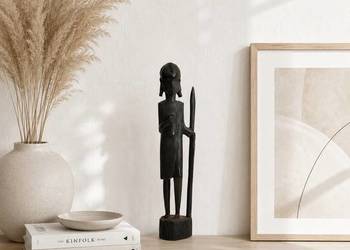 Oryginalna Afrykańska Rzeźba z Hebanu – Wojownik z Włócznią 38cm
