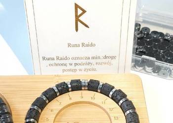 BRANSOLETKA RUNA RAIDO STAL SZLACHETNA KAMIEŃ LAWA WAŁKI 8 mm NA WYMIAR