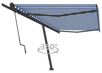 Wolnostojąca automatyczna markiza 500x350 cm niebiesko-biała WM-3069866