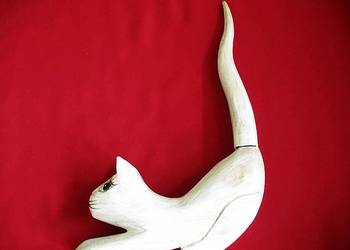 KOT - Drewno - Stara Figurka rzeźba - 29 x 20 x 4 cm