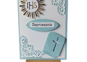 ZAPROSZENIA KOMUNIA CHŁOPIEC IHS Z KSIĄŻKĄ C6 BŁĘKIT - BIEL