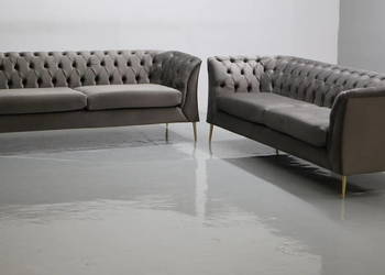 TBB DESIGN WIELKA SOFA 2+2 kanapa taupe welur złote nogi zestaw komple