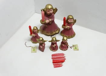 Stare Figurki Aniołki Keramik Spang Elztal Vintage Zestaw Świąteczny Retro