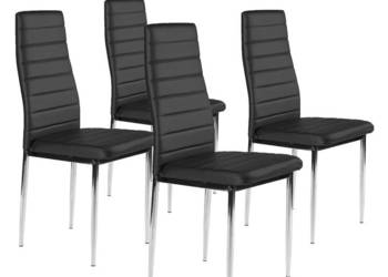 Krzesła z ekoskóry krzesło  do salonu i jadalni 4szt. chromowane nogi czar…