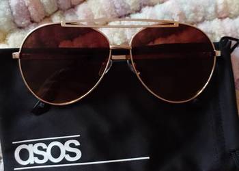 ASOS/ Duże, złote okulary przeciwsłoneczne, pilotki/ NOWE