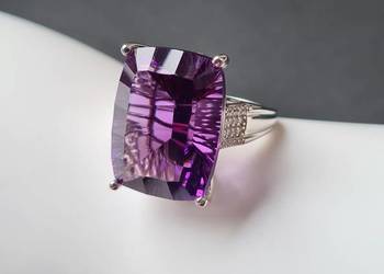 Pierścionek srebro 925 rodowane, ametyst i cyrkony naturalne
