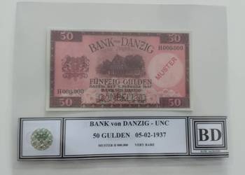 WOLNE MIASTO GDAŃSK 50 gulden 1937 UNC MUSTER seria H 000,000 BANK von DANZ
