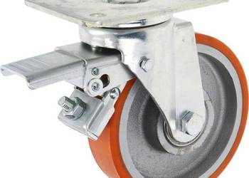 Koło skrętne PU Ø 150x40 mm z hamulcem, podstawa montażowa: 140x110 mm noś…