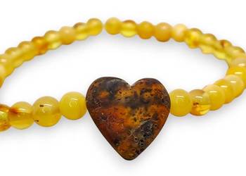 Bransoletka BURSZTYN bałtycki mleko, serce cytrynowo-koniakowe #879