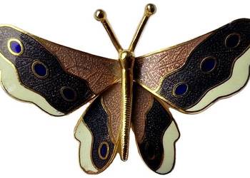 VINTAGE BROSZA CLOISONNE MOTYL W STYLU JAPOŃSKIEJ SECESJI