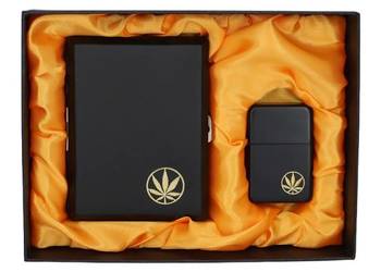 Zestaw Prezentowy Zapalniczka i Papierośnica Czarna z Listkiem Gentelo