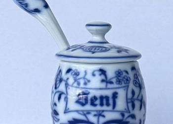 Stara musztardniczka Gerold Porzellan porcelana wzór cebulowy łyżeczka lata