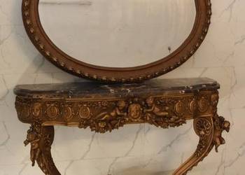 Drewniana Konsola Pod Ścianę Z Okrągłym Lustrem