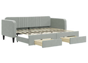 Sofa rozsuwana z szufladami jasnoszara aksamit 80x200 cm WM-3197104