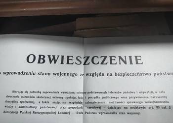 Oryginalny plakat o wprowadzeniu w Polsce stanu wojennego