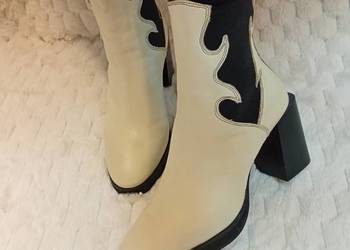 (40) Nasty Gal) Skórzane botki biznesowe z Londynu, Real Leather, NOWE