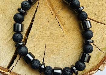 Bransoletka z kamieni naturalnych lawa i hematyt