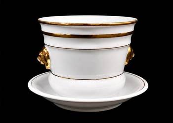 Porcelanowa doniczka / osłonka z lwiemi głowami – Seltmann Weiden (Bawaria)