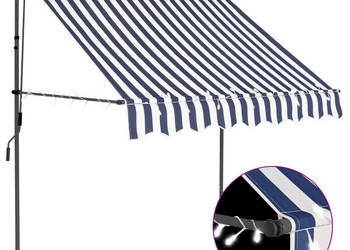 Ręcznie zwijana markiza z LED 100 cm niebiesko-biała WM-145841