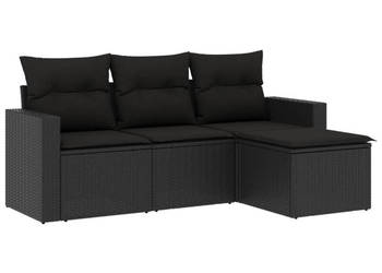 4-cz. zestaw wypoczynkowy do ogrodu poduszki czarny rattan PE WM-3218855