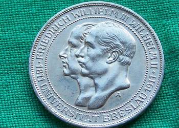 Prusy 3 marki 1911 Uniwersytet we Wrocławiu Breslau