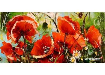 Kowalik - Maki IX - 40x20cm Obraz Olejny Kwiaty Szpachla
