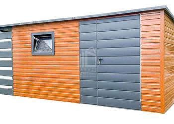Schowek - Domek Ogrodowy 4x2,5m + wiata 1m - Okno - Brama Dach spad  ID618