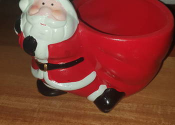 Osłonka, doniczka ceramiczna czerwona z Mikołajem