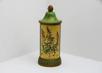 Zabytkowy pojemnik aptekarski z ilustracją botaniczną – dekoracja vintage