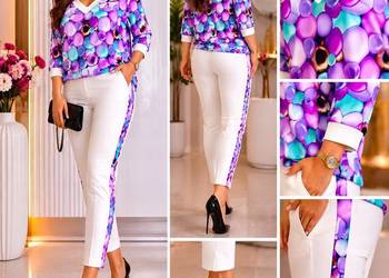 Komplet dres BAWEŁNA-SPODNIE LAMPAS+ BLUZA L-XL BIUST 120cm-fiolet