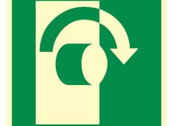 Naklejka BHP przekręć w prawo aby otworzyć AE019