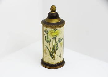 Zabytkowy pojemnik aptekarski z ilustracją botaniczną – dekoracyjny