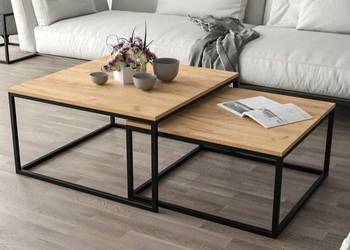 zestaw stolików kawowych loft Dąb konstrukcja mal. PROSZKOWO