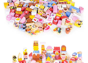 Drewniane klocki edukacyjne zestaw - Cukierkowe miasto 116 el. ECOTOYS