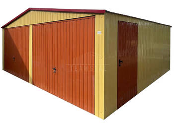 Garaż blaszany 7x6m 2x brama uchylna drzwi okno  dach TS1322