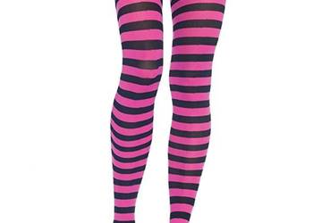 Leg Avenue Nylon Striped Tights, Black/Fuschia, One Size