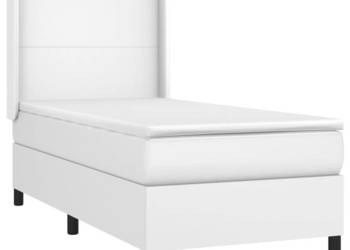 Łóżko kontynentalne z materacem i LED biała ekoskóra 90x190 cm WM-3139236